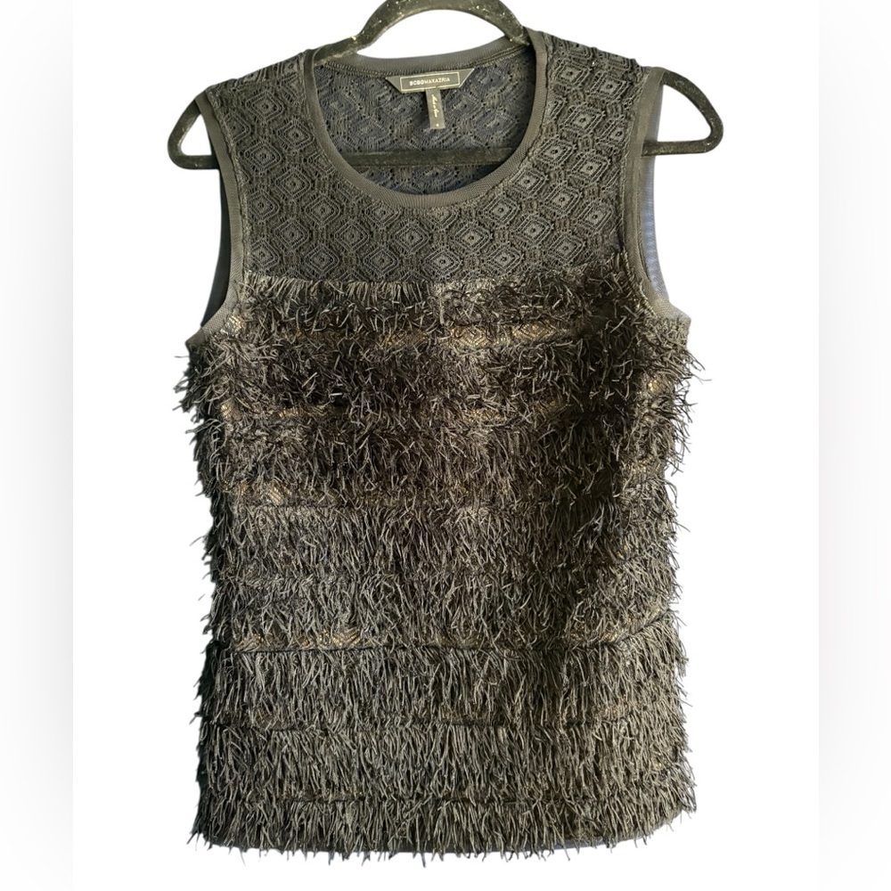 BCBGMaxAzria Black Textured Lace Top